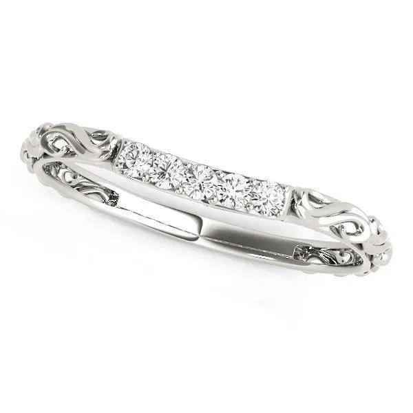 Diamond wedding band, 14k white gold antique-style curved design with channel-set diamonds on Tampa Home & Garden Store