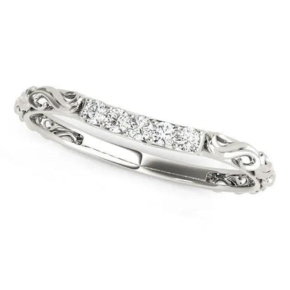 Diamond wedding band, 14k white gold antique-style curved design with channel-set diamonds on Tampa Home & Garden Store