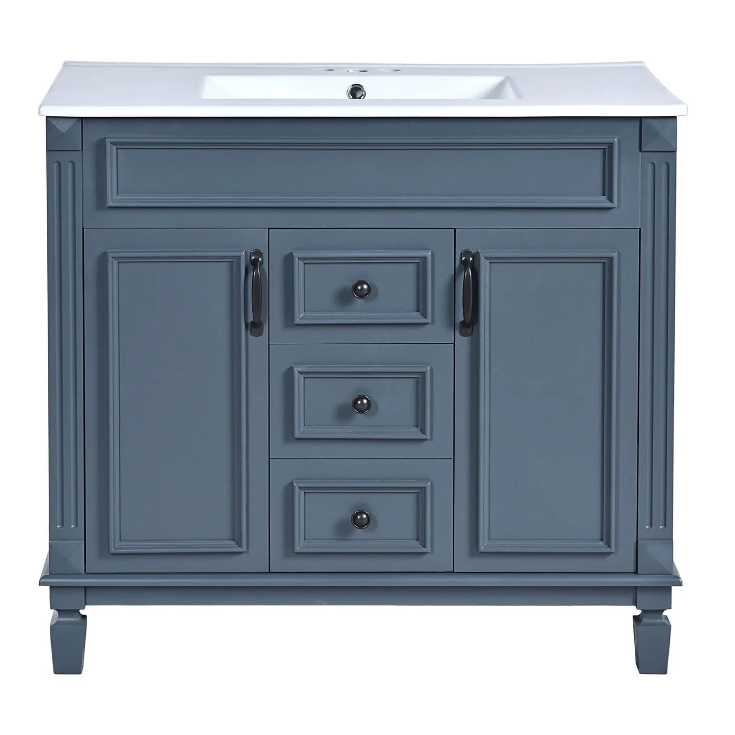 36 Inch Blue Vanity With Top Sink and Drawers
