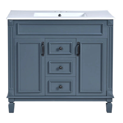 36 Inch Blue Vanity With Top Sink and Drawers