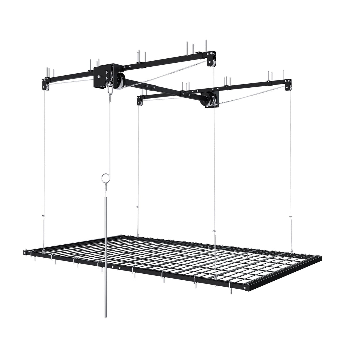 Overhead Garage Storage Rack with Crank System black steel by HouseOfZazla pull-down organizer on Tampa Home & Garden Store