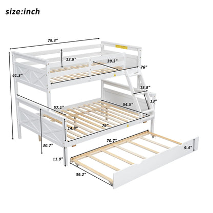Bunk bed with ladder and safety guardrail, white wood, slatted beds, Unique Piece Furniture on Tampa Home & Garden Store