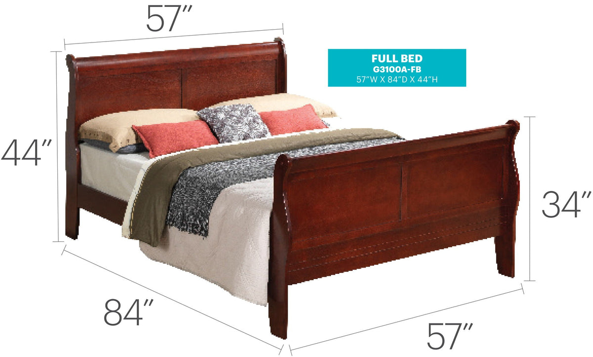 Panel Sleigh Bed full bed frame in dark cherry finish, 57W x 84D x 44H, HouseOfZazla on Tampa Home & Garden Store