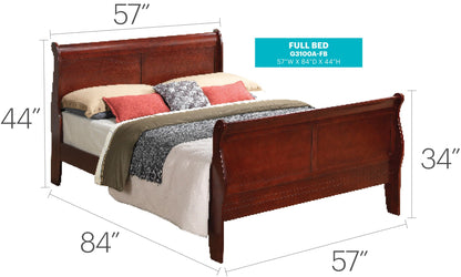 Panel Sleigh Bed full bed frame in dark cherry finish, 57W x 84D x 44H, HouseOfZazla on Tampa Home & Garden Store