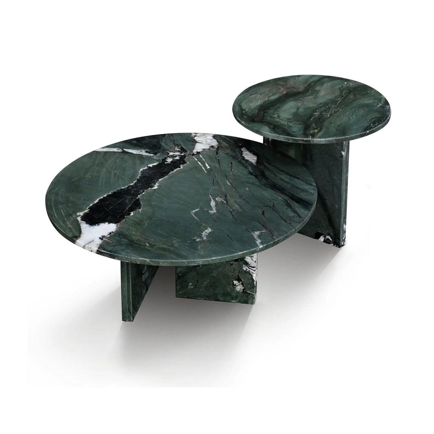 Elegant Coffee Duo Table Set with two round dark green marble tables on Tampa Home & Garden Store