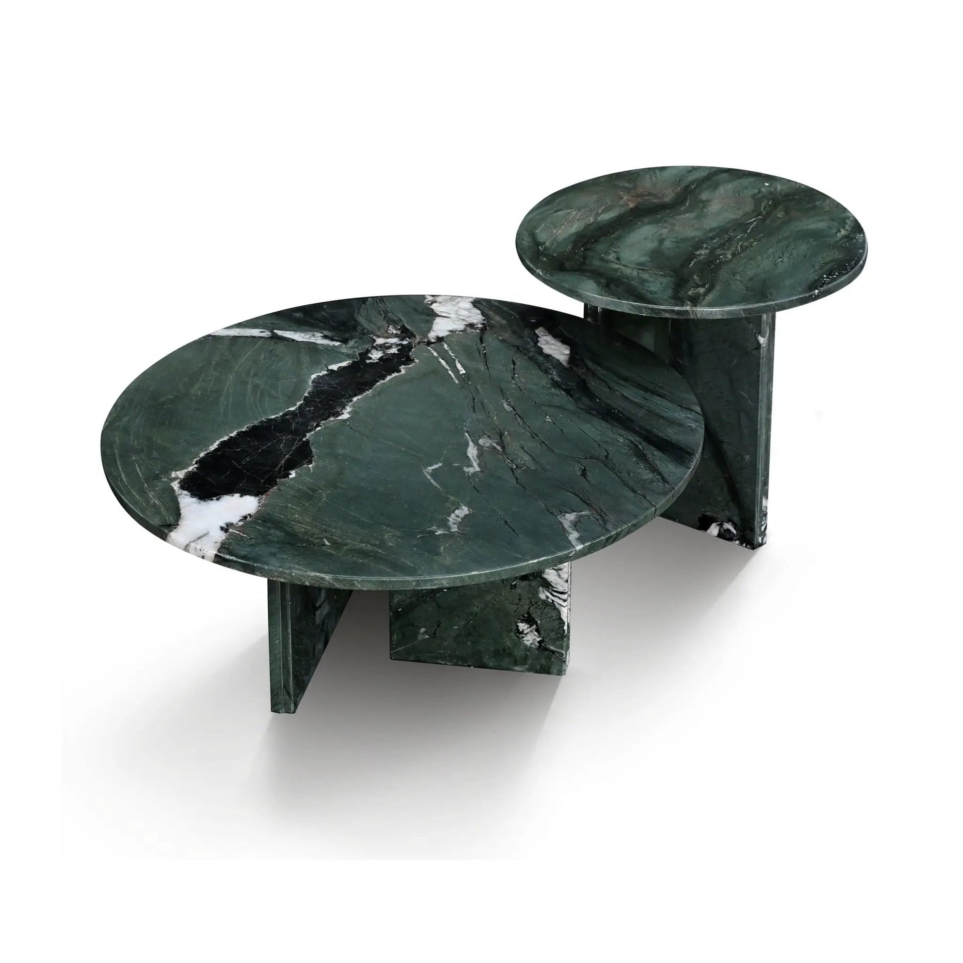 Elegant Coffee Duo Table Set with two round dark green marble tables on Tampa Home & Garden Store