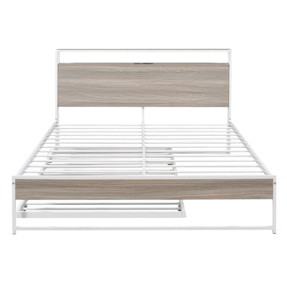 Platform Bed Frame With Trundle and USB Ports
