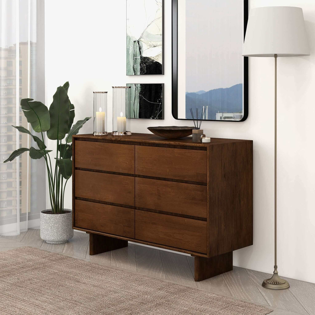 Dresser brown mid-century style with 6 drawers, solid wood on Tampa Home & Garden Store