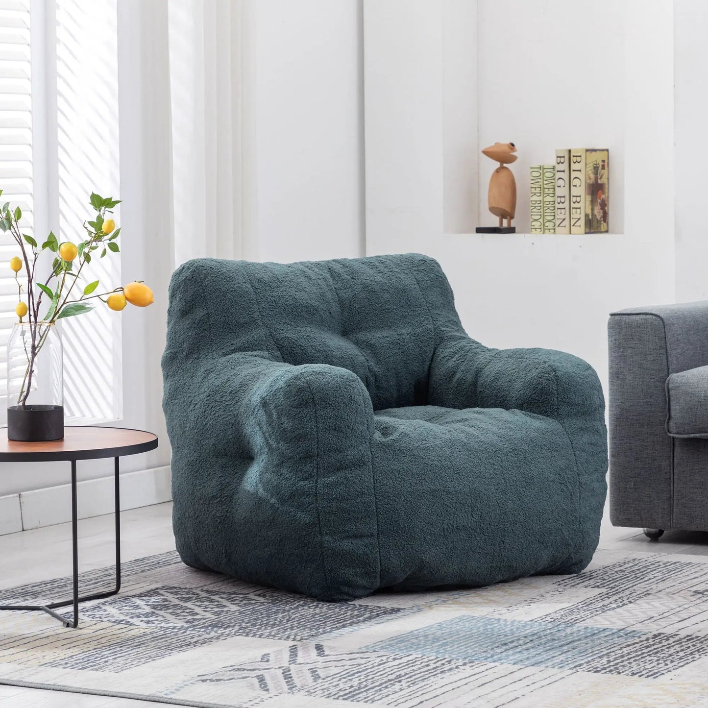 Soft Teddy Fabric Bean Bag Chair With Tufted Foam