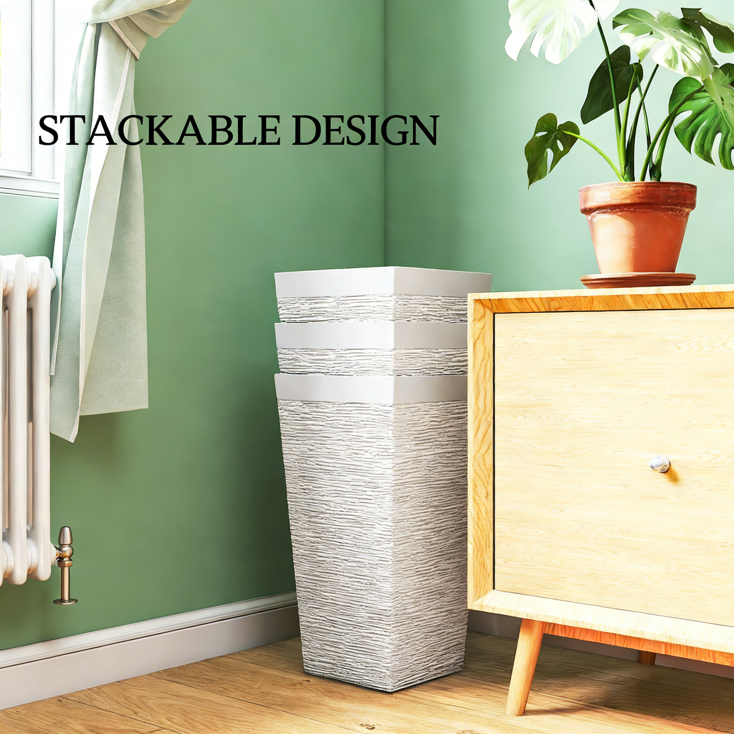 Stackable tapered planters set of 3 outdoor planters textured white finish HouseOfZazla on Tampa Home & Garden Store
