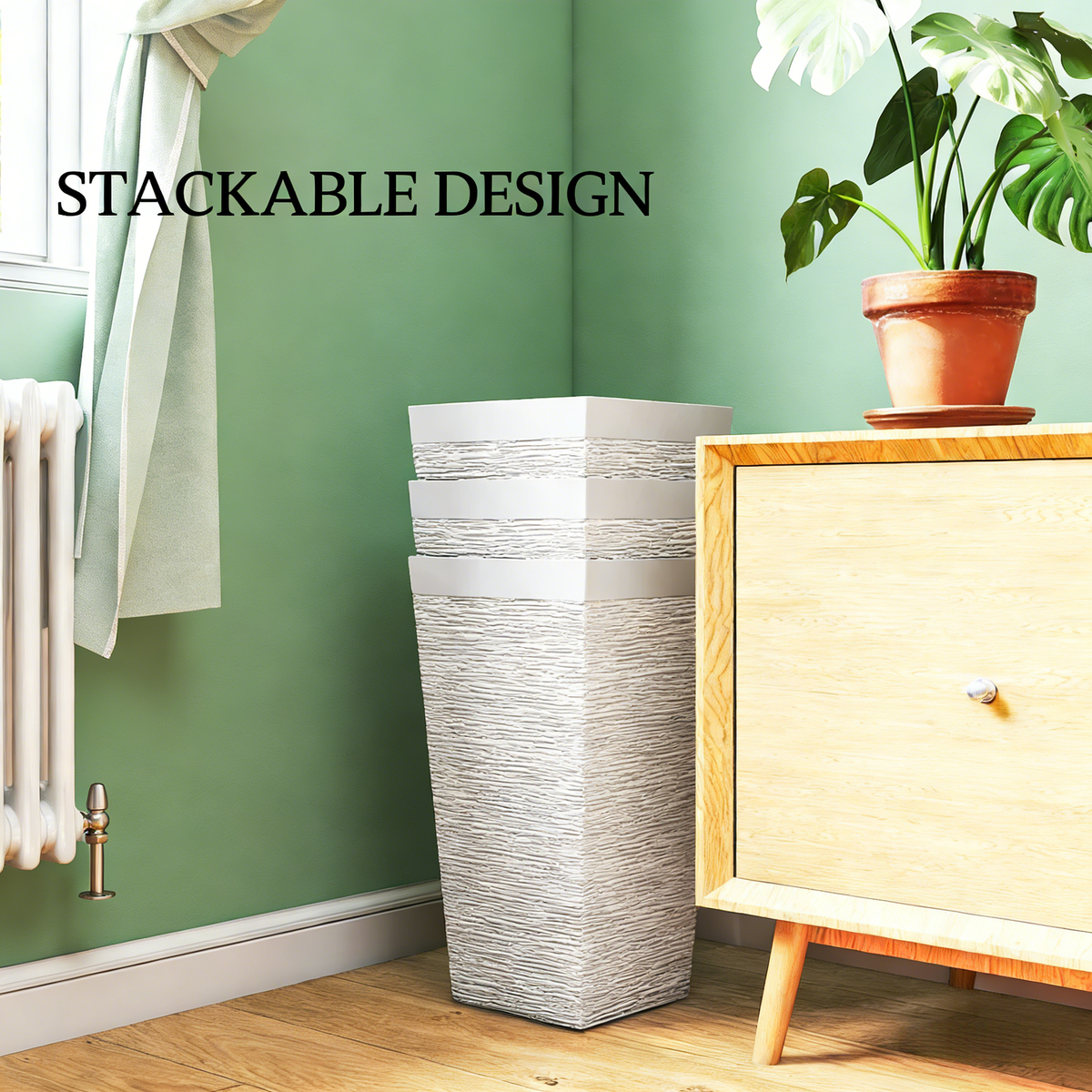 Stackable tapered planters set of 3 outdoor planters textured white finish HouseOfZazla on Tampa Home & Garden Store