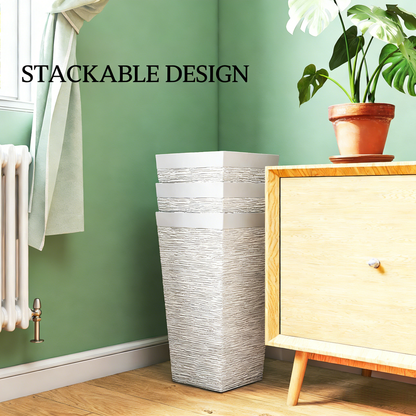 Stackable tapered planters set of 3 outdoor planters textured white finish HouseOfZazla on Tampa Home & Garden Store