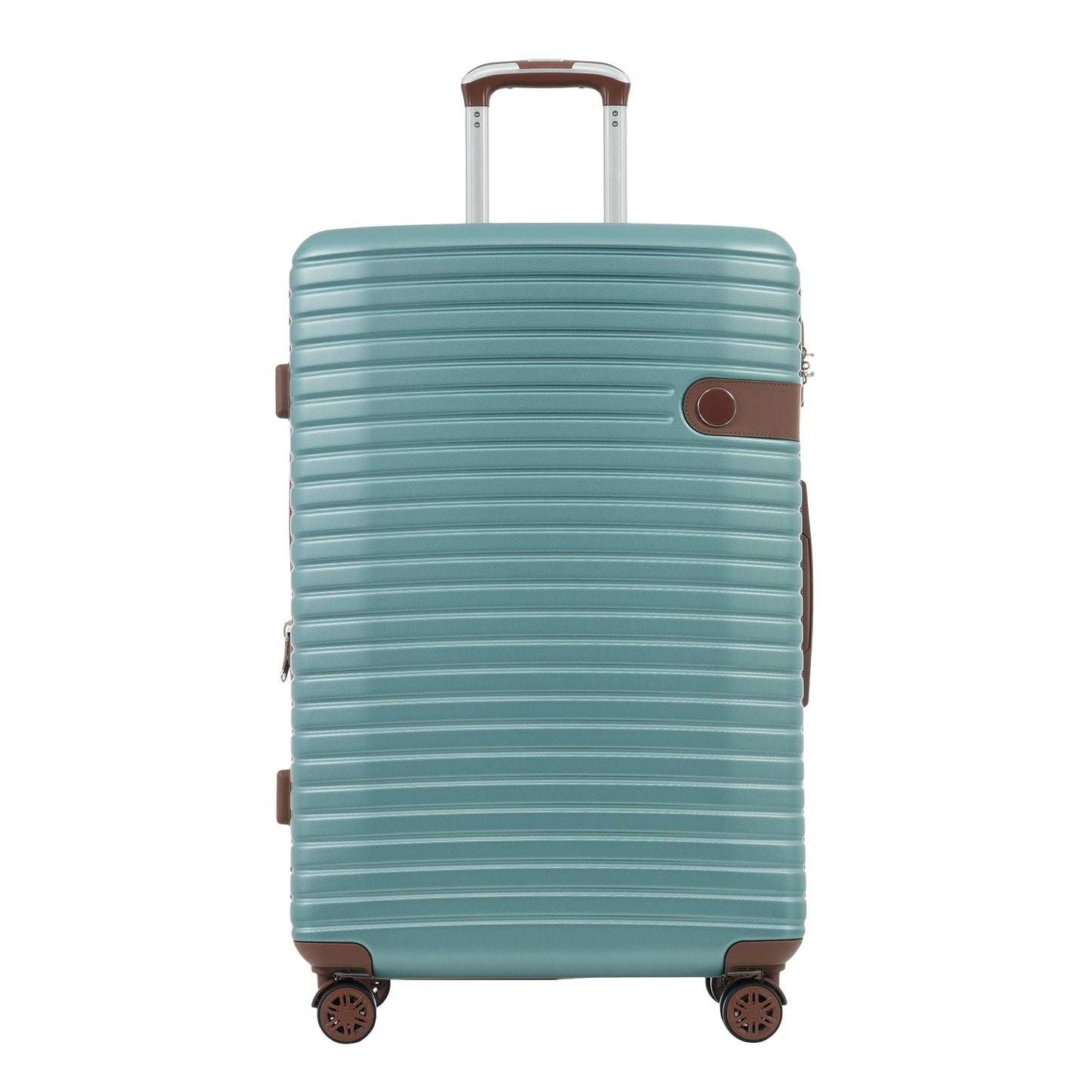 Turquoise hard-shell luggage suitcase with brown accents and telescoping handle HouseOfZazla on Tampa Home & Garden Store