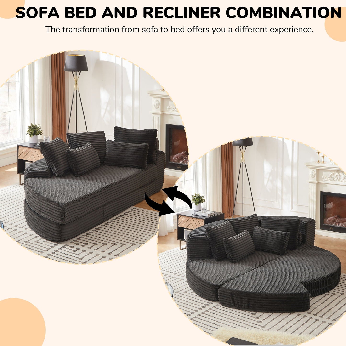 Semi Circular 2 in 1 Sofa Bed with Neck Pillow