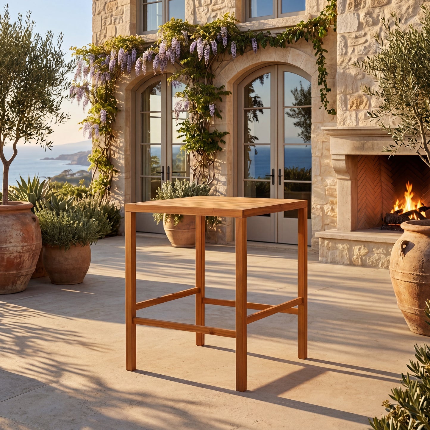Teak Finish Acacia Outdoor Dining Table For Patio