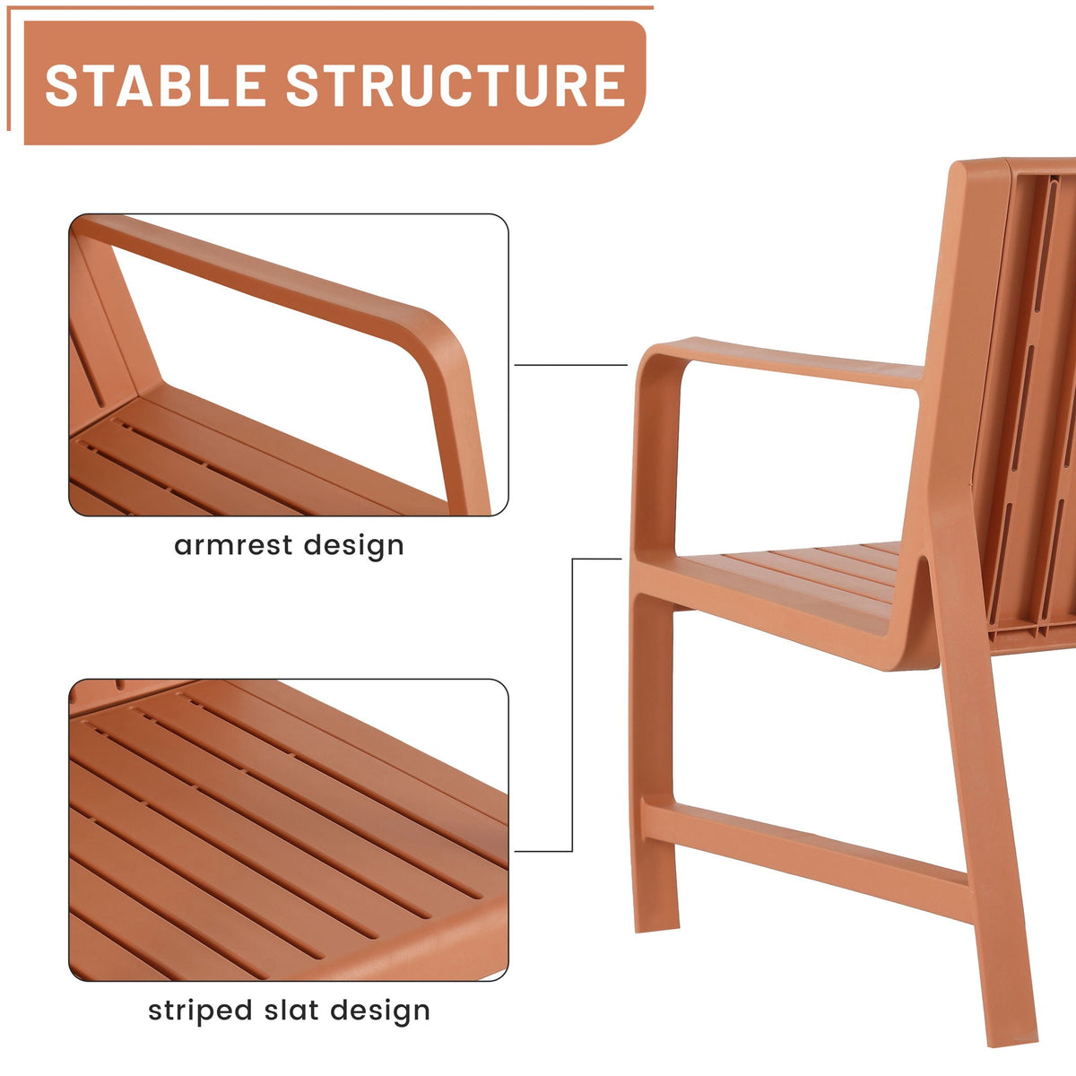Waterproof two piece orange outdoor patio set by HouseOfZazla with slatted design on Tampa Home & Garden Store