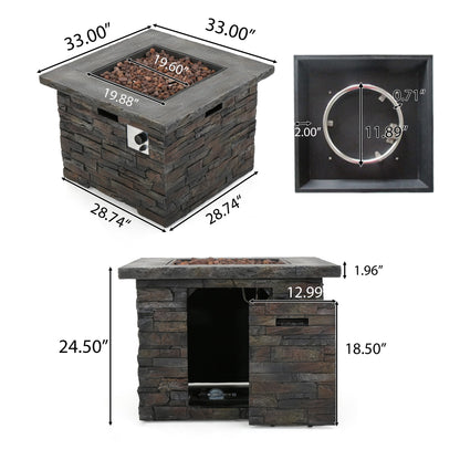 33x33 inch square MGO fire pit by HouseOfZazla, stone veneer, 40,000 BTU gas burner on Tampa Home & Garden Store
