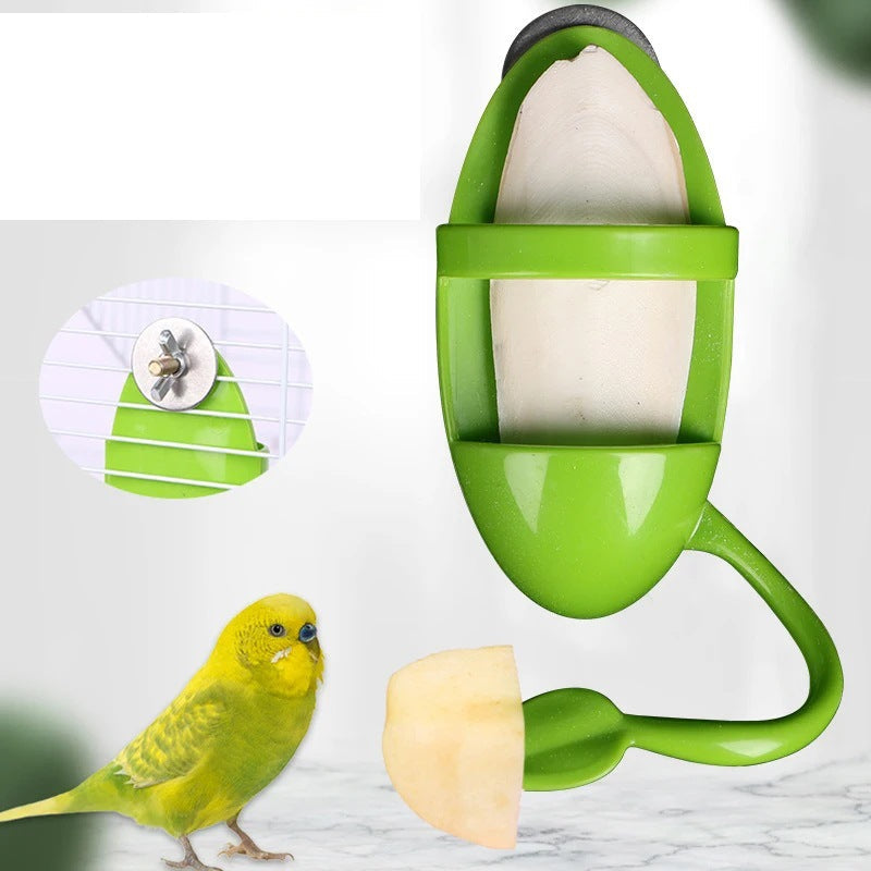 Parrot food rack: green cage-clip with cuttlefish bone holder, bird toy by Sell My Stuff on Tampa Home & Garden Store