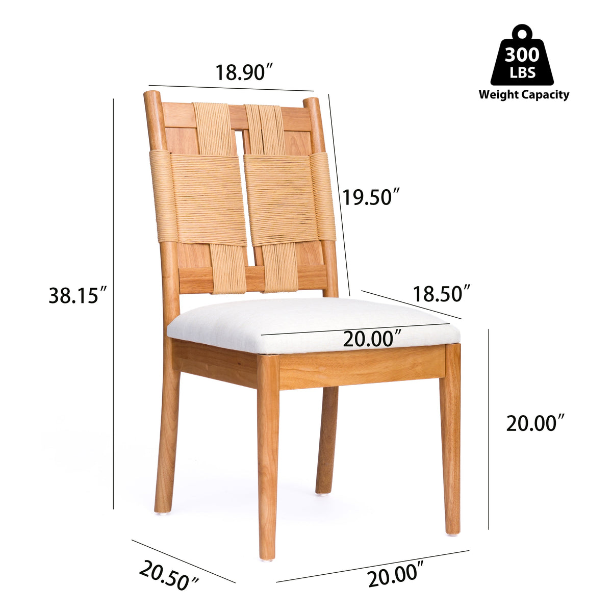 2 Piece Paper Rope Dining Chairs Set With Wood, 2 chairs, wood frame, 300 lb capacity on Tampa Home & Garden Store