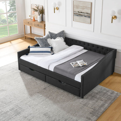 Upholstered Tufted Daybed with Storage Drawers