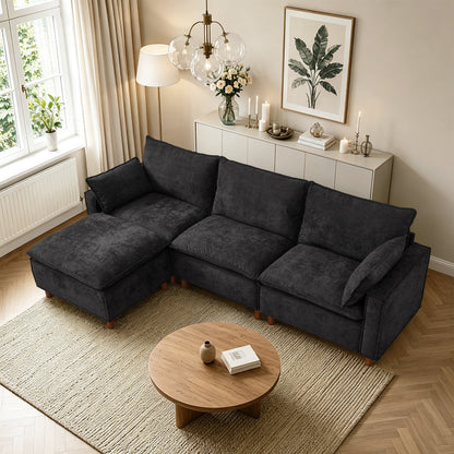108.5-inch modular L-shaped sectional sofa with movable ottoman in dark charcoal fabric on Tampa Home & Garden Store