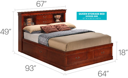Traditional Style Bookcase Storage Bed with queen size, built-in drawers in rich wood finish on Tampa Home & Garden Store
