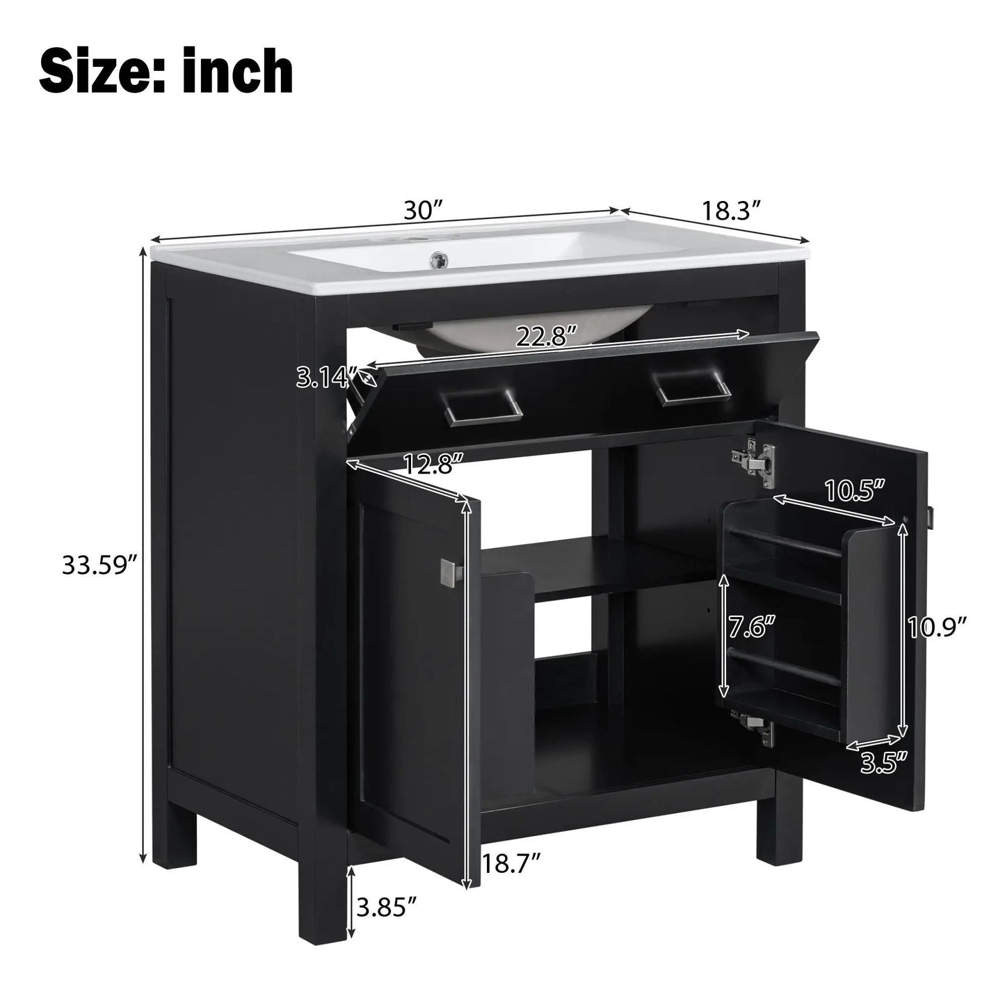 Bathroom Vanity Ceramic Sink and Soft Close Doors