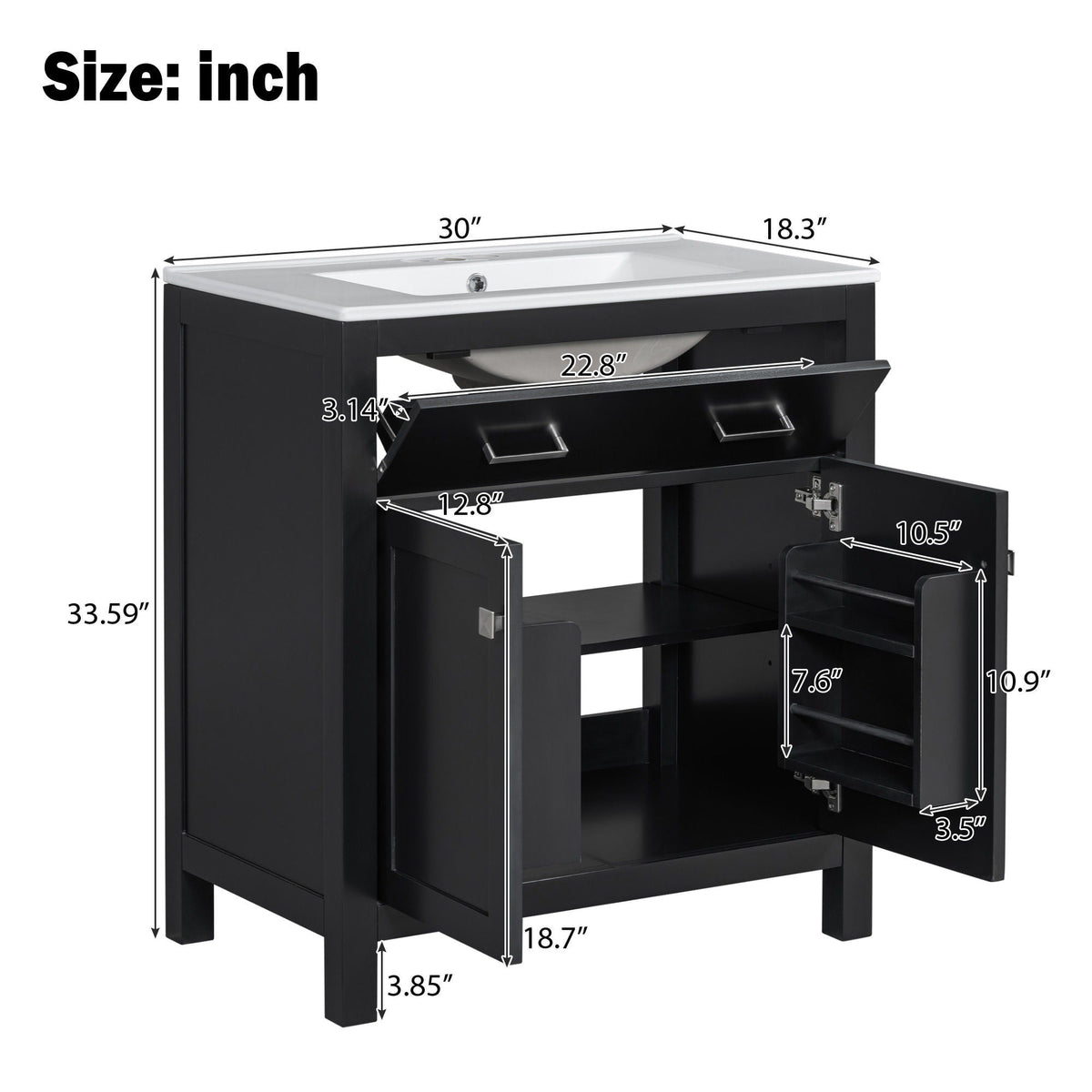 Modern bathroom vanity with ceramic sink and soft-close doors in black by HouseOfZazla on Tampa Home & Garden Store