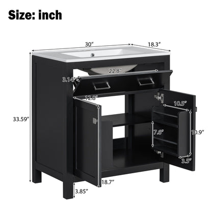 Modern bathroom vanity with ceramic sink and soft-close doors in black by HouseOfZazla on Tampa Home & Garden Store