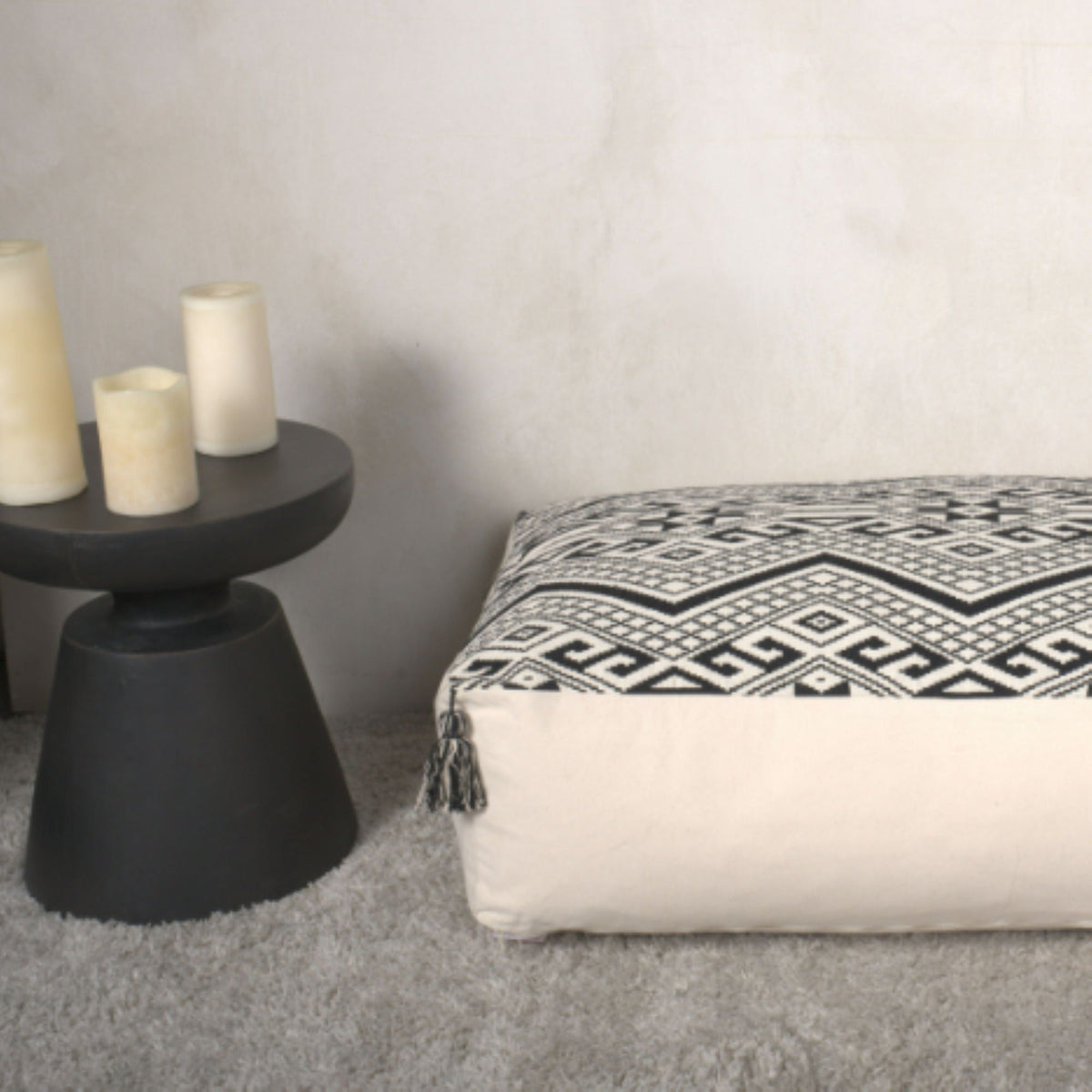 Rectangular pouf ottoman floor cushion natural/black with geometric pattern HouseOfZazla on Tampa Home & Garden Store