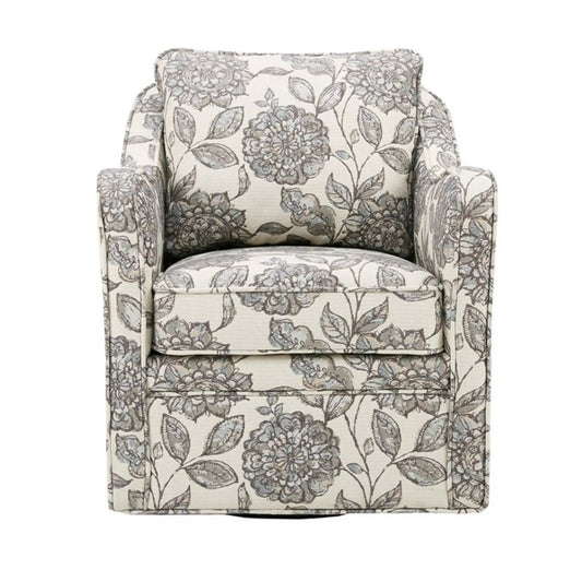 Wide Seat Arm Chair With 360 Degree Rotation, cream-gray floral upholstery, cushioned arms on Tampa Home & Garden Store