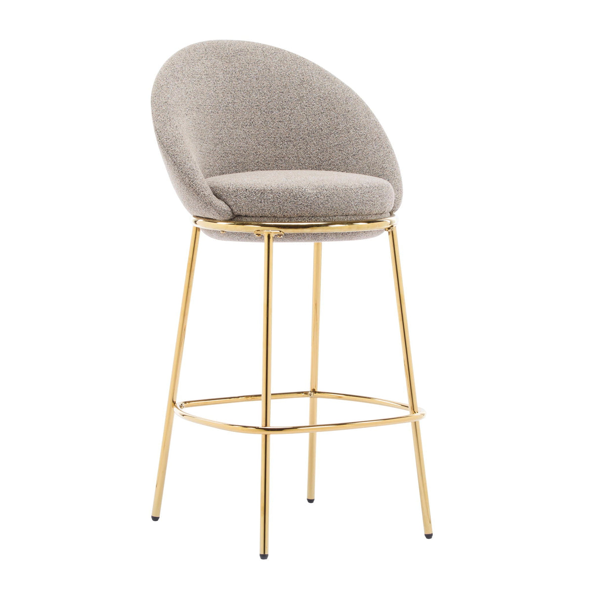 Celano Upholstered Bar Stool Set of 2, beige boucle fabric with gold metal legs on Tampa Home & Garden Store