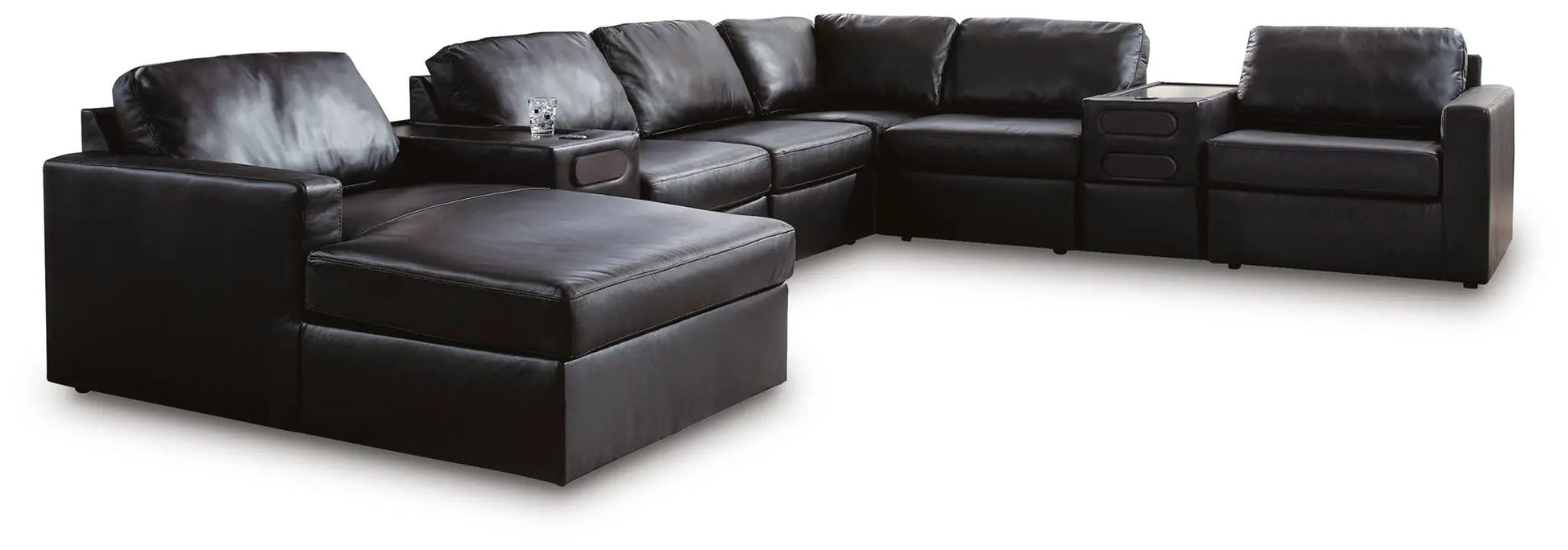 ModMax II sectional sofa by Unique Piece Furniture in black leather with left chaise on Tampa Home & Garden Store