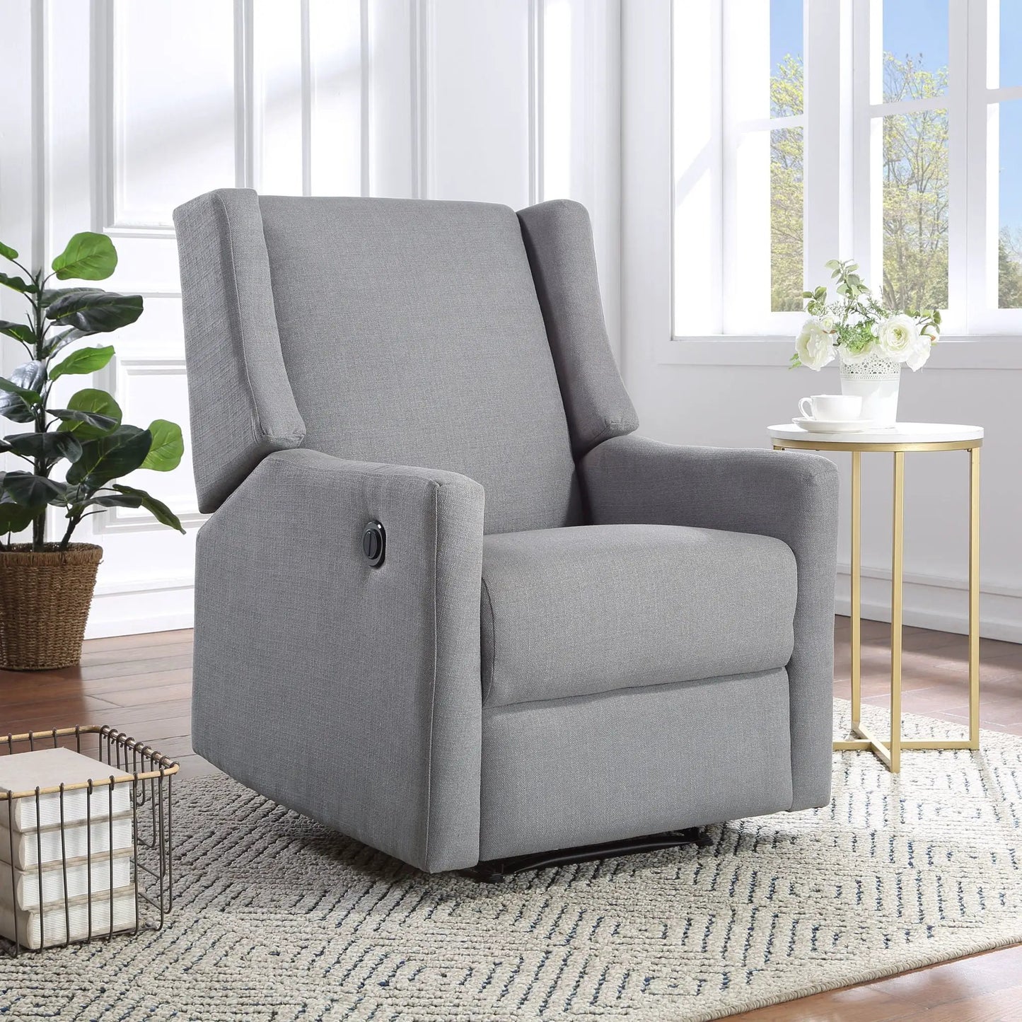 Pronto power recliner in gray fabric with side control, modern living room setup on Tampa Home & Garden Store