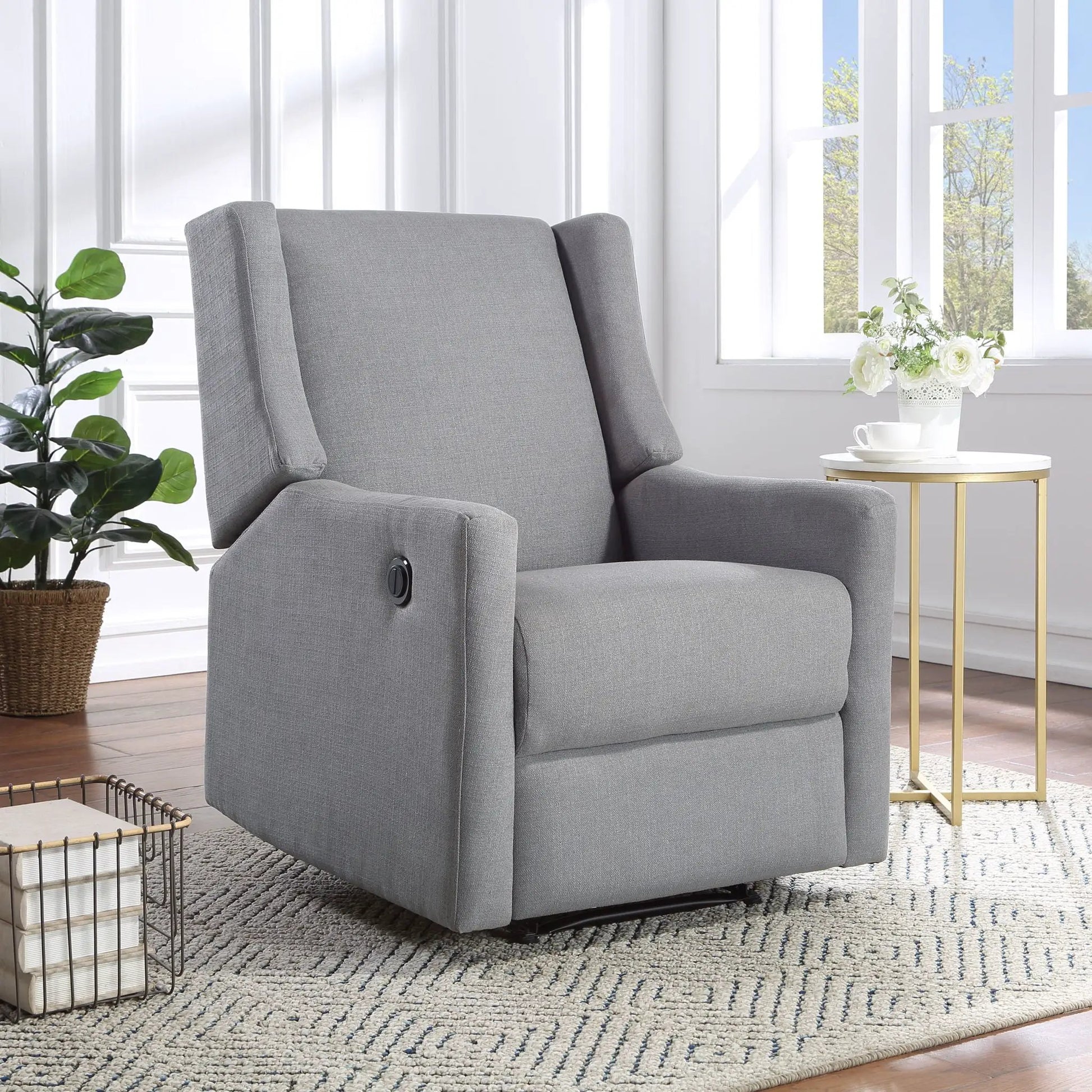 Pronto power recliner in gray fabric with side control, modern living room setup on Tampa Home & Garden Store