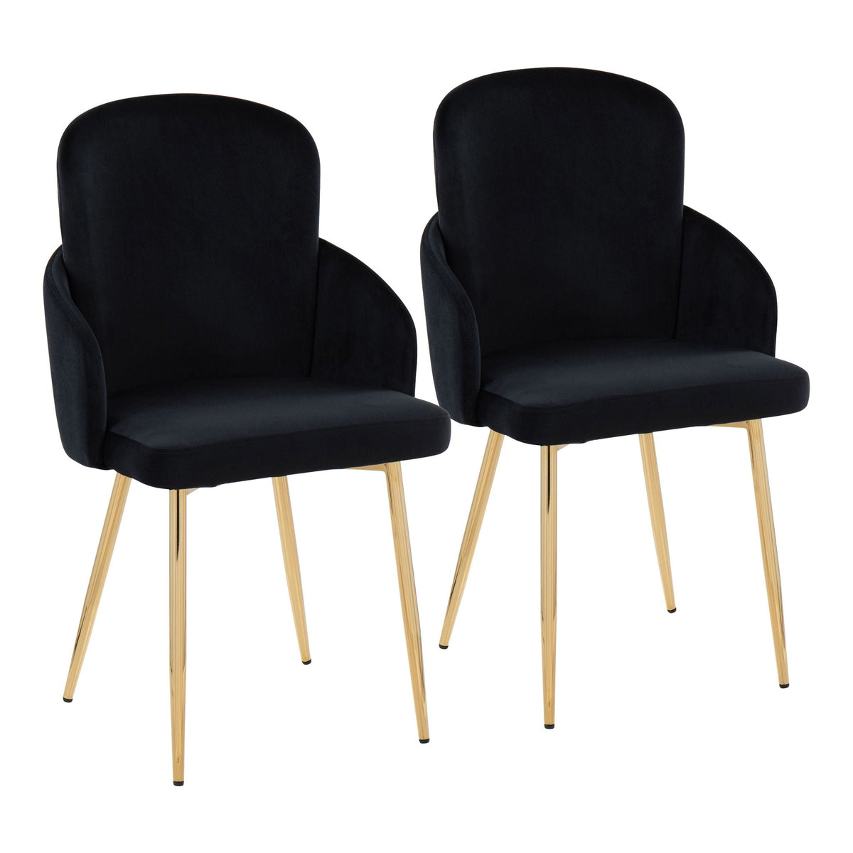 Dahlia dining chair set with black velvet upholstery and gold metal legs shown as a pair on Tampa Home & Garden Store