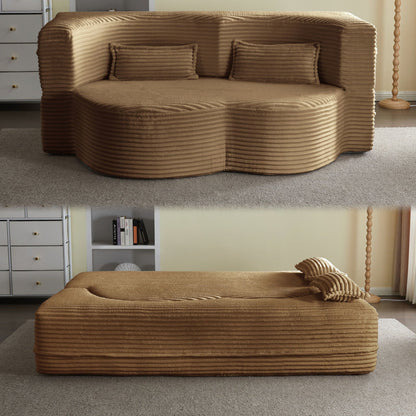 Floor Convertible Sleeper Sofa Bed in beige corduroy with 2 pillows on Tampa Home & Garden Store