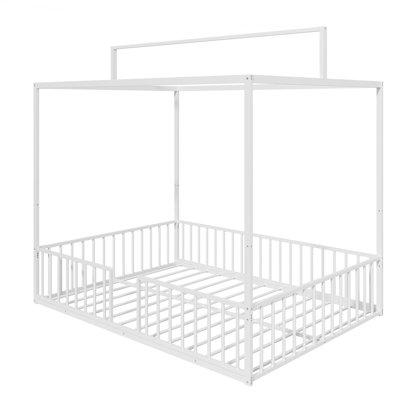3 in 1 Montessori Floor Bed With Fenced Support white metal canopy by HouseOfZazla on Tampa Home & Garden Store