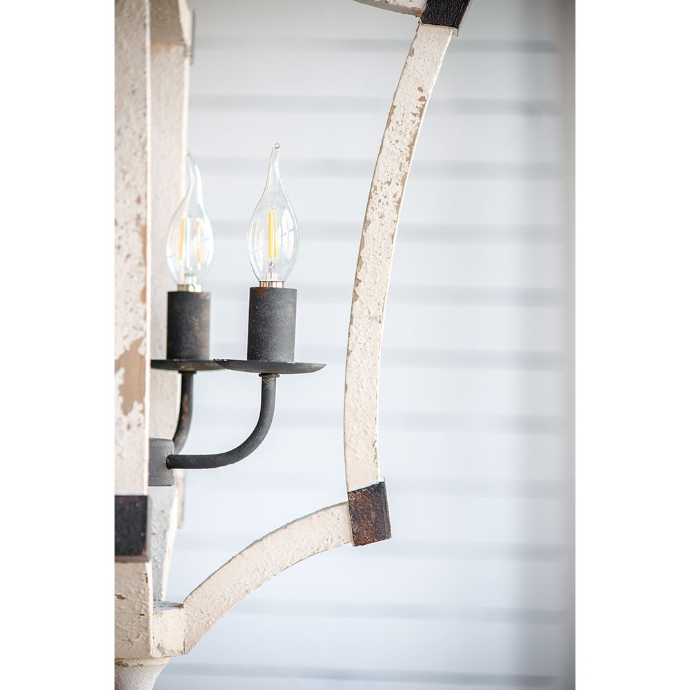 4 Light Chandelier cream finish with black metal candle cups and curved frame, two bulbs on Tampa Home & Garden Store