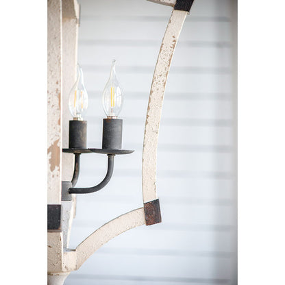 4 Light Chandelier cream finish with black metal candle cups and curved frame, two bulbs on Tampa Home & Garden Store