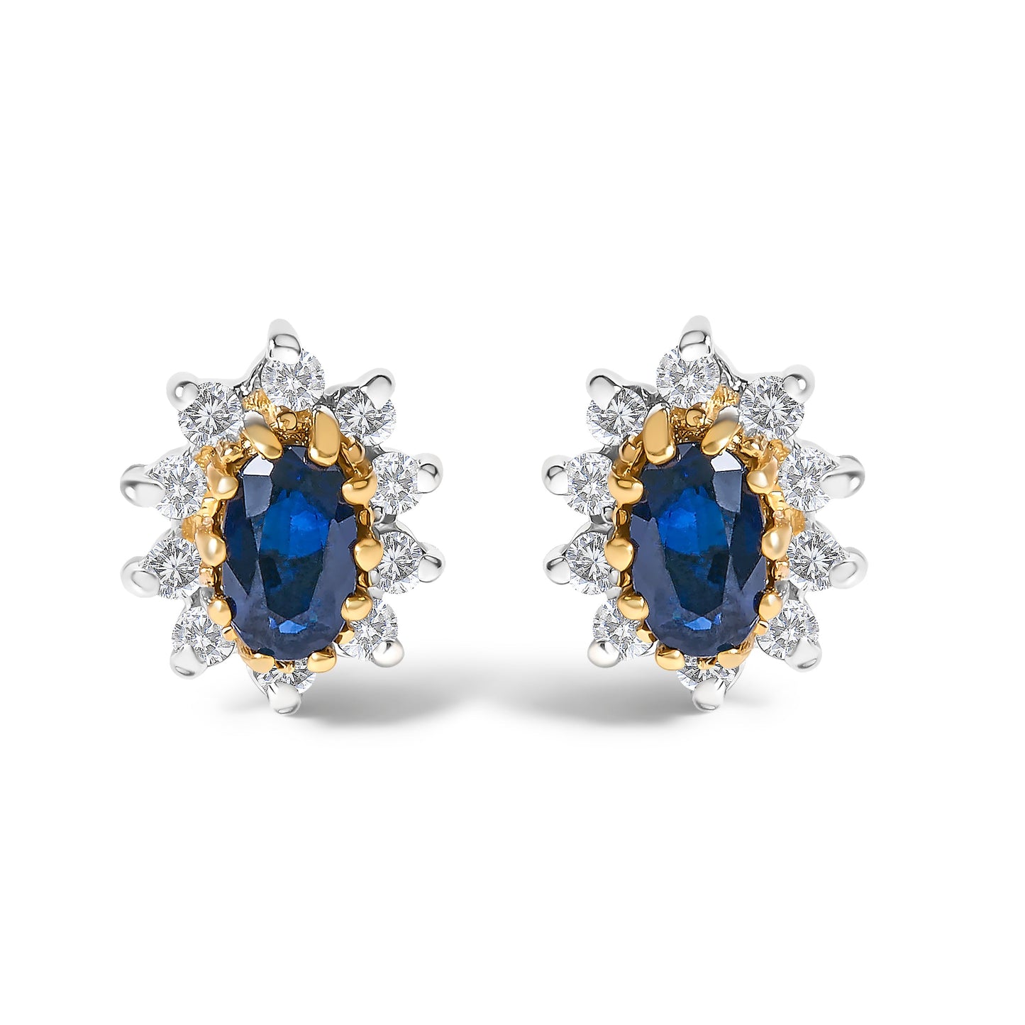 Sunburst halo blue sapphire diamond stud earrings in 14K yellow gold by Bids.com (pair) on Tampa Home & Garden Store