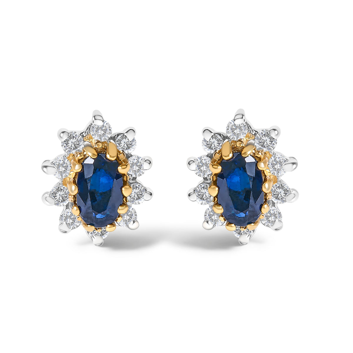 Sunburst halo blue sapphire diamond stud earrings in 14K yellow gold by Bids.com (pair) on Tampa Home & Garden Store