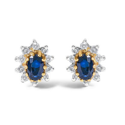 Sunburst halo blue sapphire diamond stud earrings in 14K yellow gold by Bids.com (pair) on Tampa Home & Garden Store