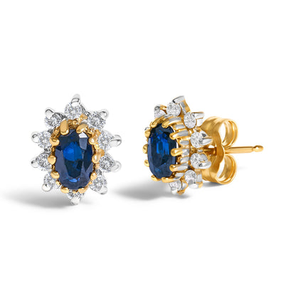 Earrings two-tone blue sapphire diamond halo studs in white and yellow gold by Bids.com on Tampa Home & Garden Store