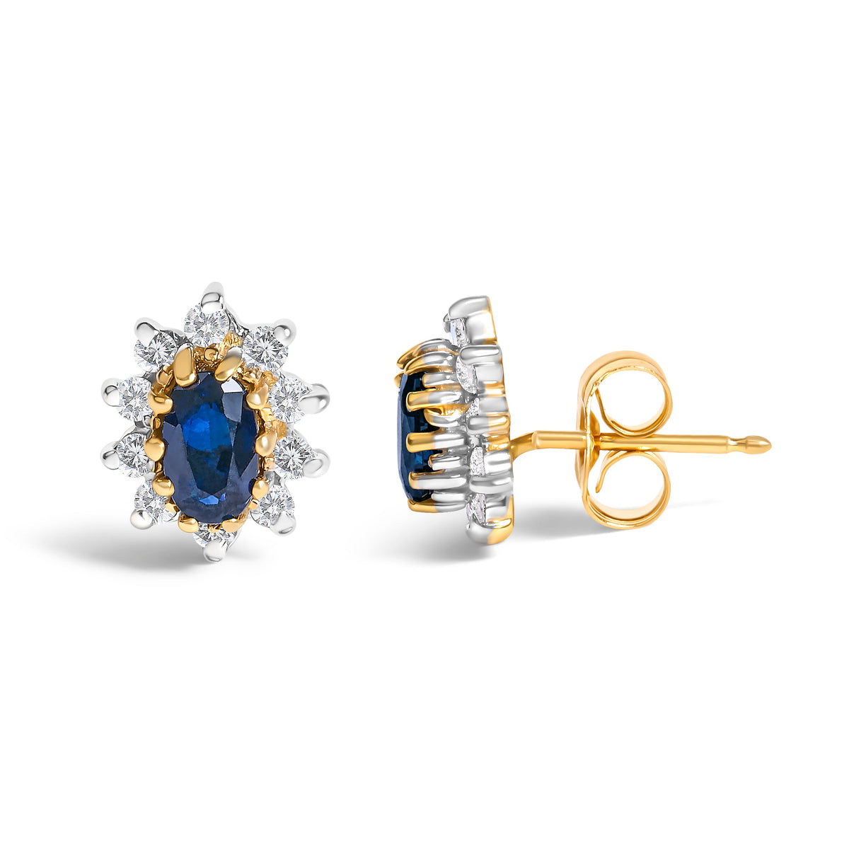 Sunburst halo sapphire and diamond stud earrings, 14K yellow gold, Bids.com on Tampa Home & Garden Store