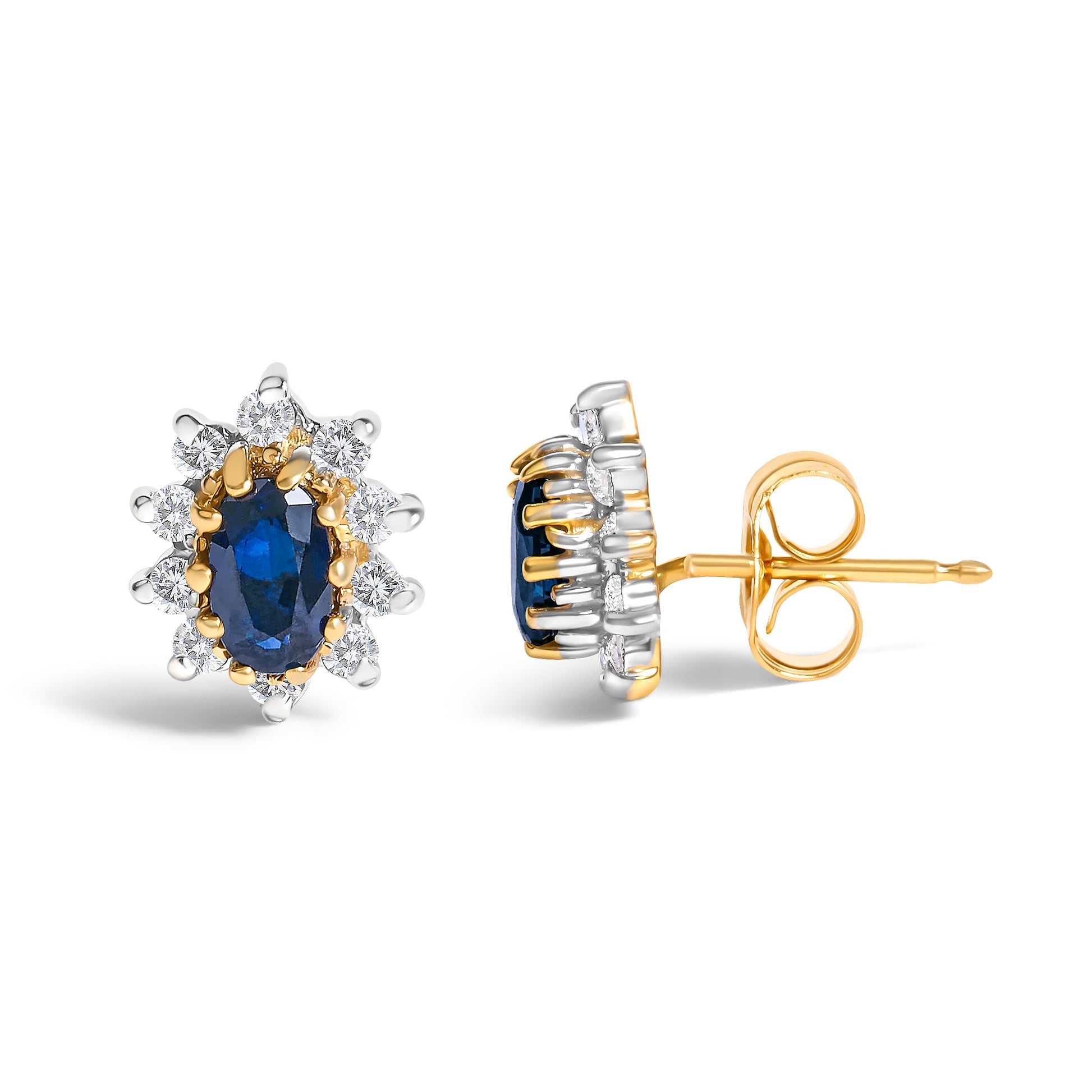 Sunburst halo sapphire and diamond stud earrings, 14K yellow gold, Bids.com on Tampa Home & Garden Store