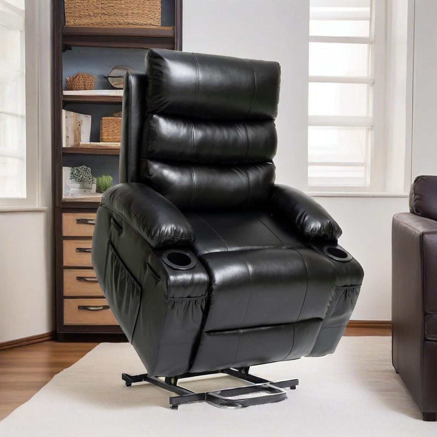 Large power lift recliner chair in black leather with massage and heat by HouseOfZazla on Tampa Home & Garden Store