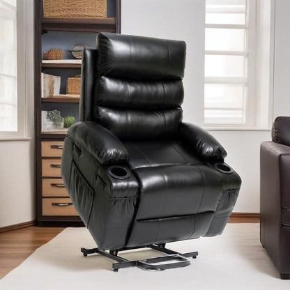 Large power lift recliner chair in black leather with massage and heat by HouseOfZazla on Tampa Home & Garden Store