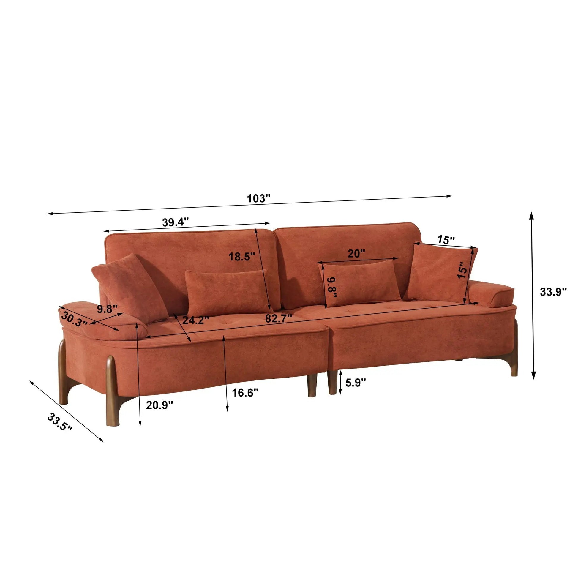 Comfortable Deep Seated Sofa with Pillows rust-orange fabric Unique Piece Furniture sofa on Tampa Home & Garden Store