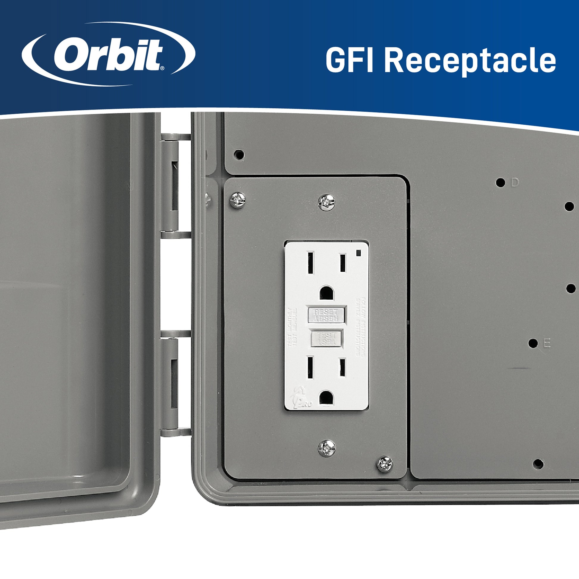 Outdoor sprinkler controller cabinet with GFCI receptacle, metal enclosure, Orbit Irrigation on Tampa Home & Garden Store